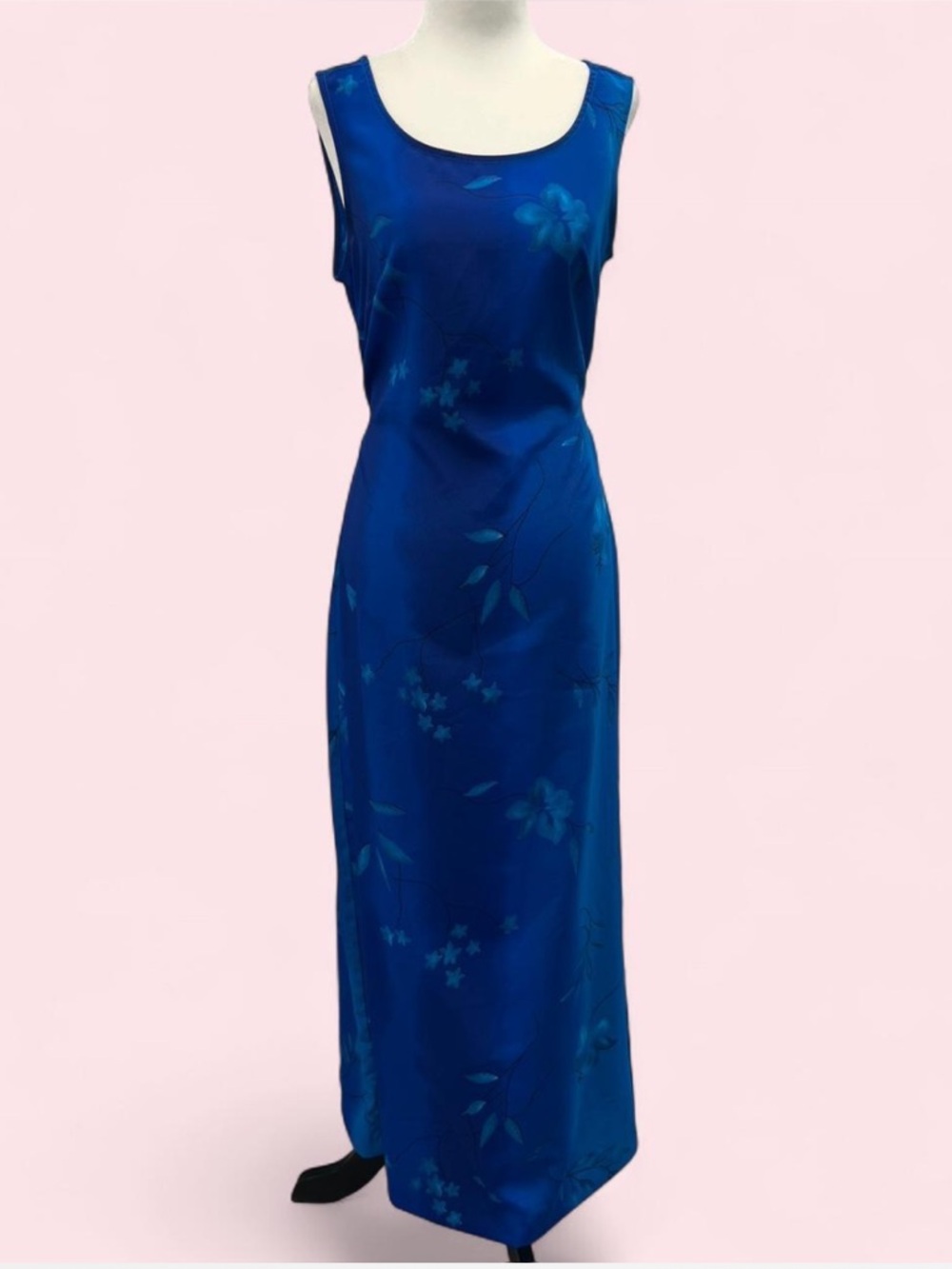 Vintage Blue Floral Cottagecore Maxi Dress - Sleeveless Scoop Neck